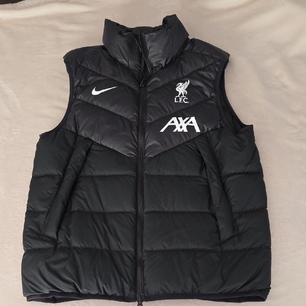Immaculate Nike Liverpool FC Black Puffer Vest with White Accents, Size M